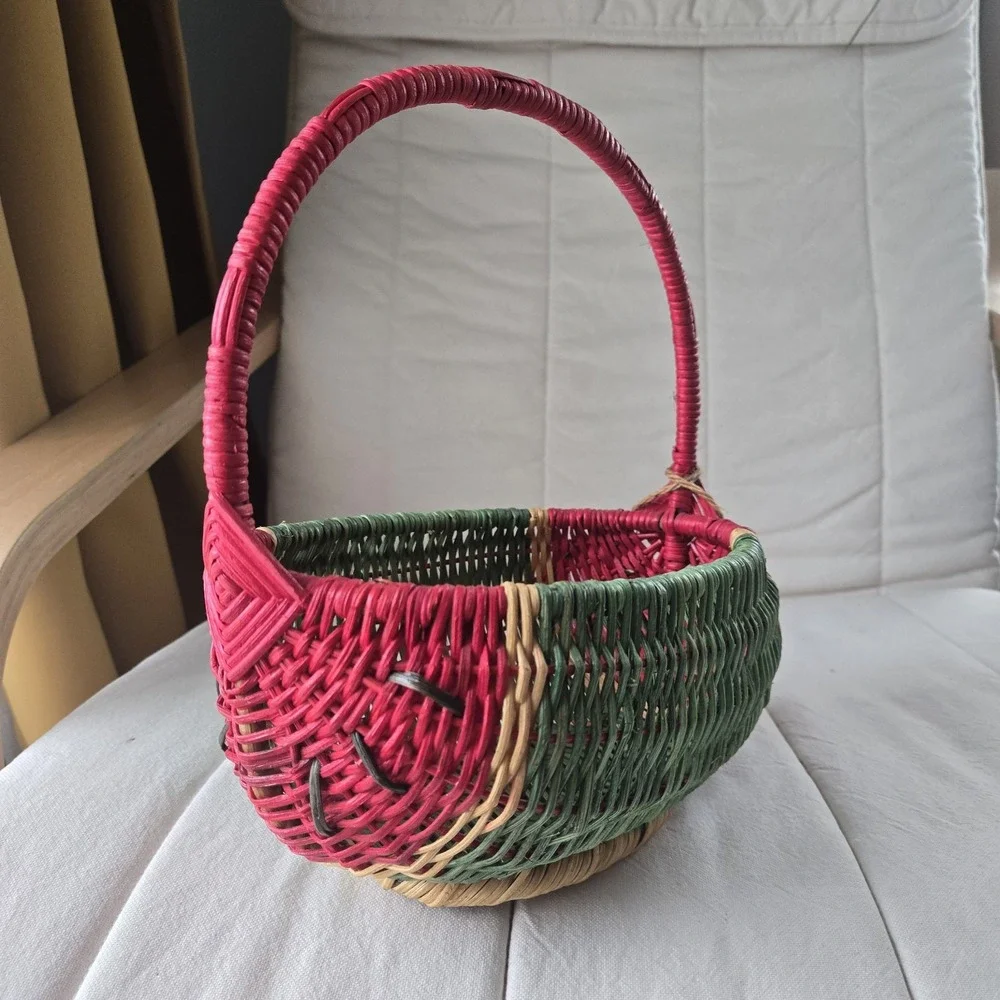 Vintage Watermelon Wicker Small Basket Cottagecore Farmcore Decor
